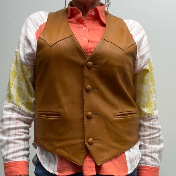 Vintage Continental Leather Fashions Mens Western Hippie Style Two Pocket Vest - Picture 1 of 15